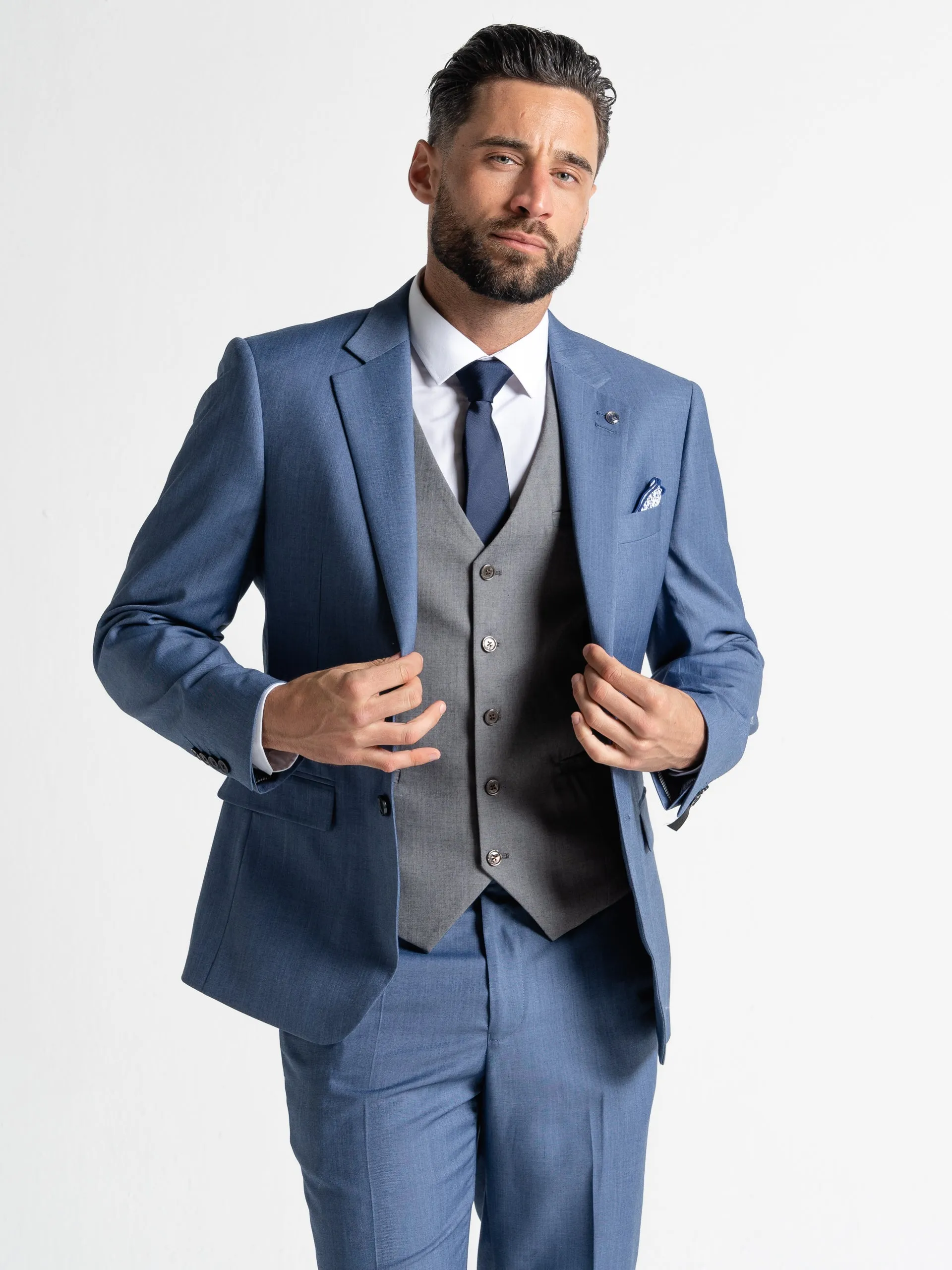 CHARLIE MAX BLUE BLAZER WITH GREY WAISTCOAT