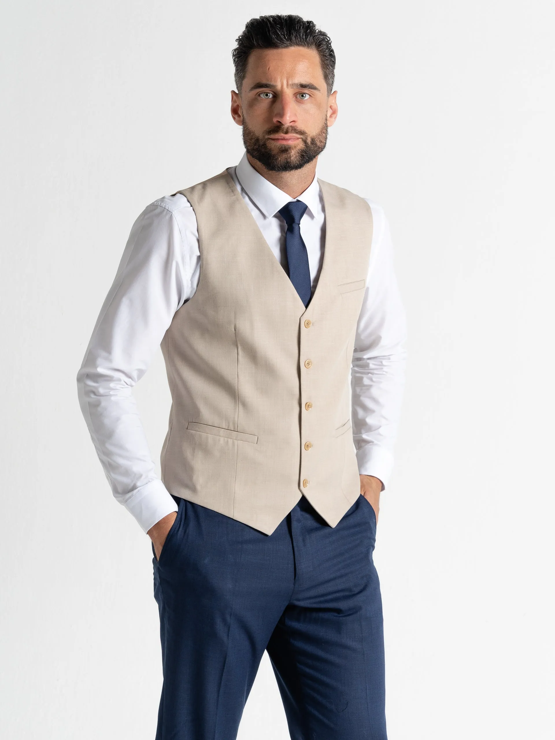 CHARLIE NAVY BLAZER WITH CREAM WAISTCOAT