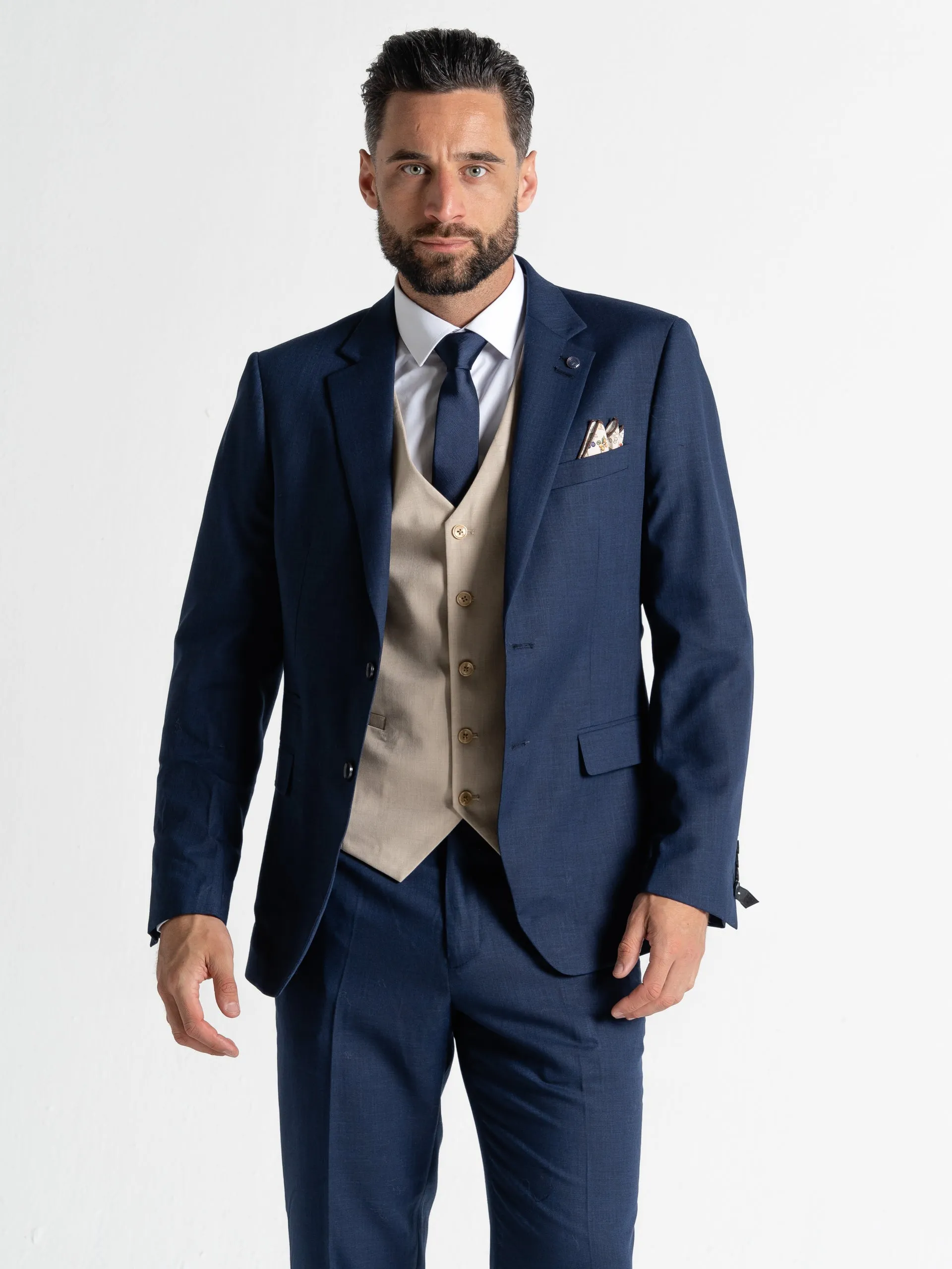 CHARLIE NAVY BLAZER WITH CREAM WAISTCOAT