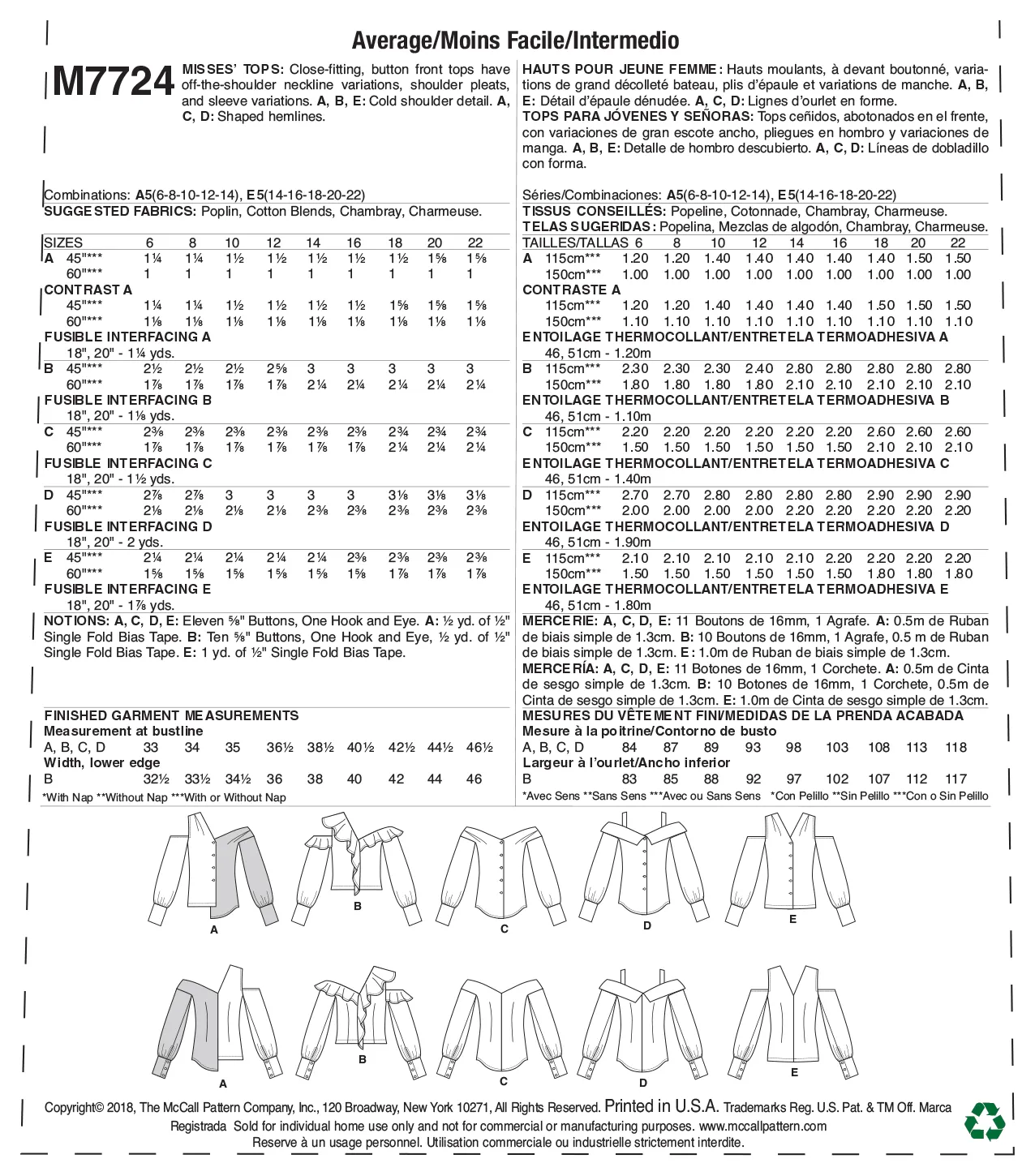 CLEARANCE • McCall's PATTERN MISSES' TOPS 7724