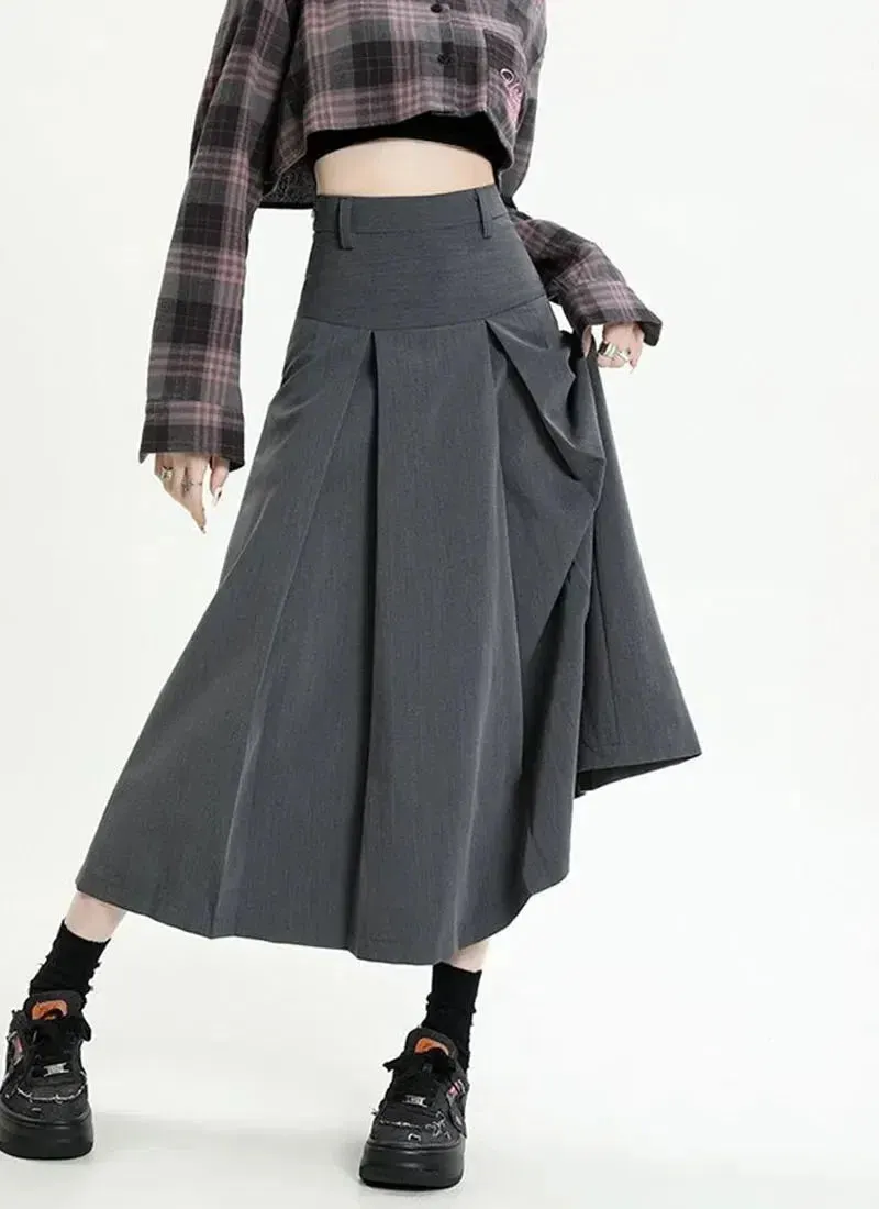 College Girl Pleated A-Line Midi Skirt