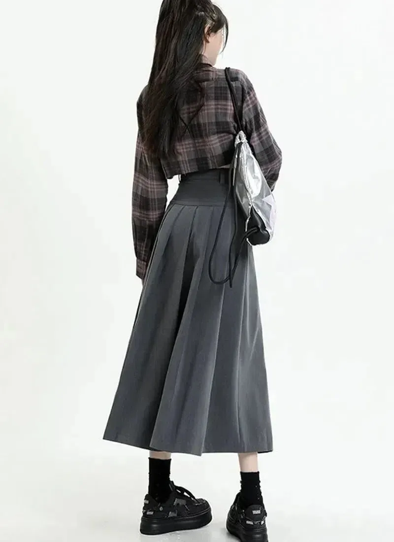 College Girl Pleated A-Line Midi Skirt