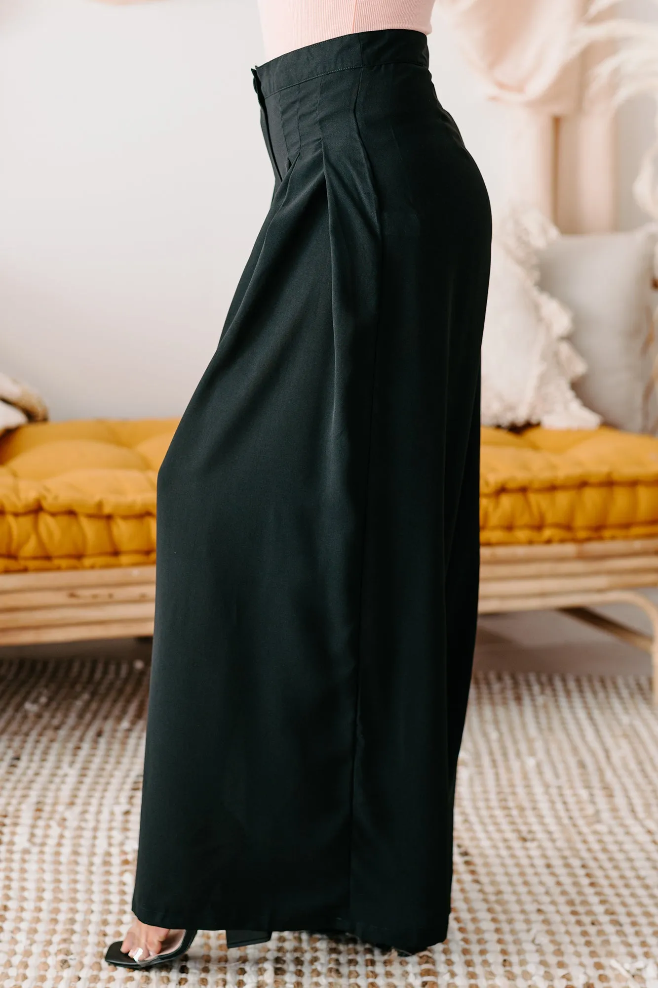 Conference Call High Rise Pleated Wide Leg Pants (Black)