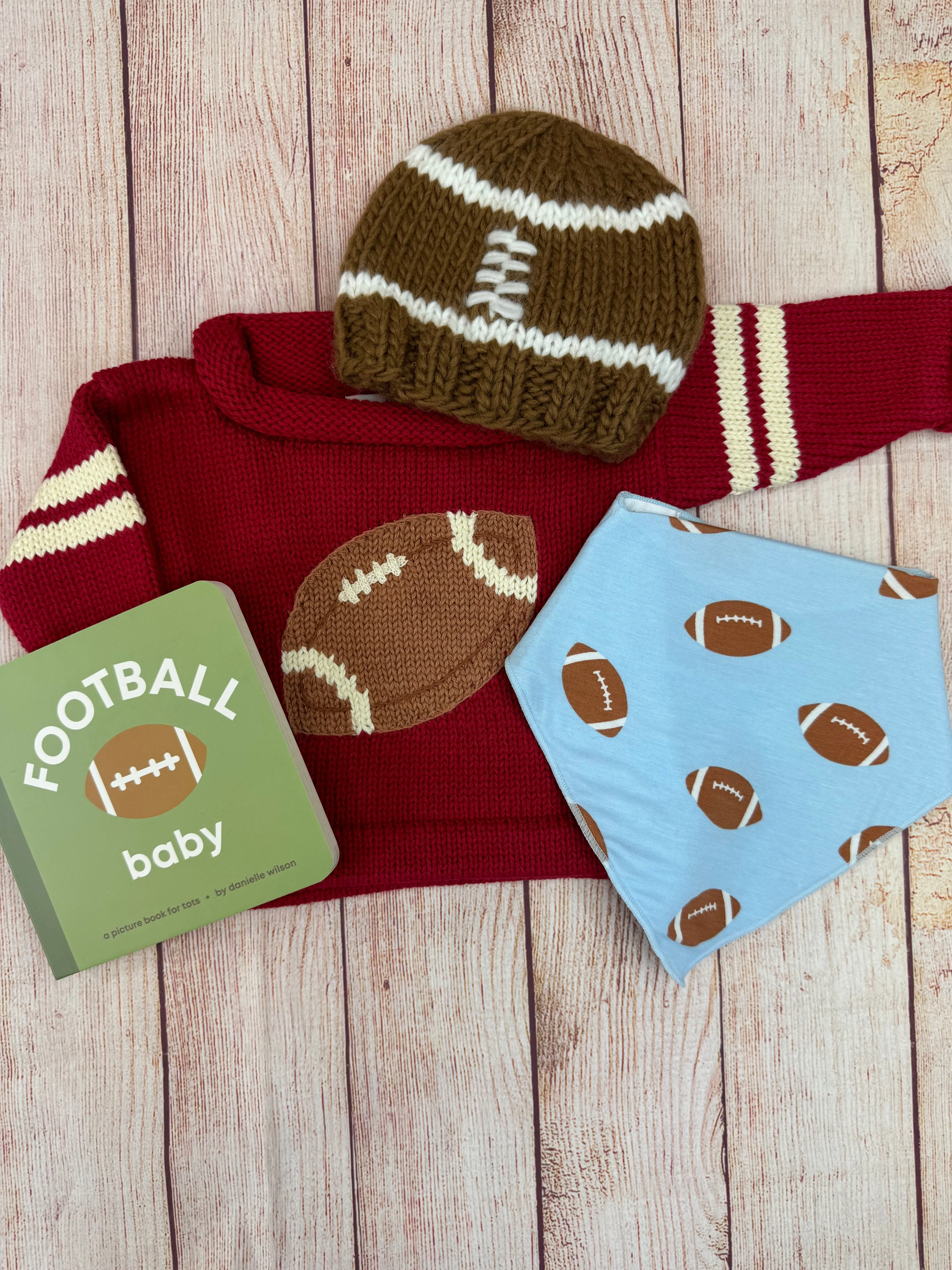 Cranberry and Ivory Football Roll Neck Sweater