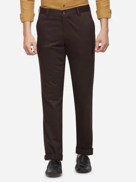 Dark Brown Solid Slim Fit Casual Trouser | Greenfibre