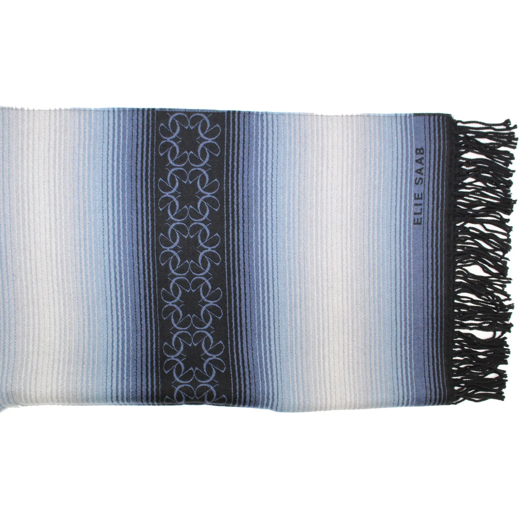 Elie Saab Scarf Blue Striped Design Heavy Weight Wool Shawl SALE