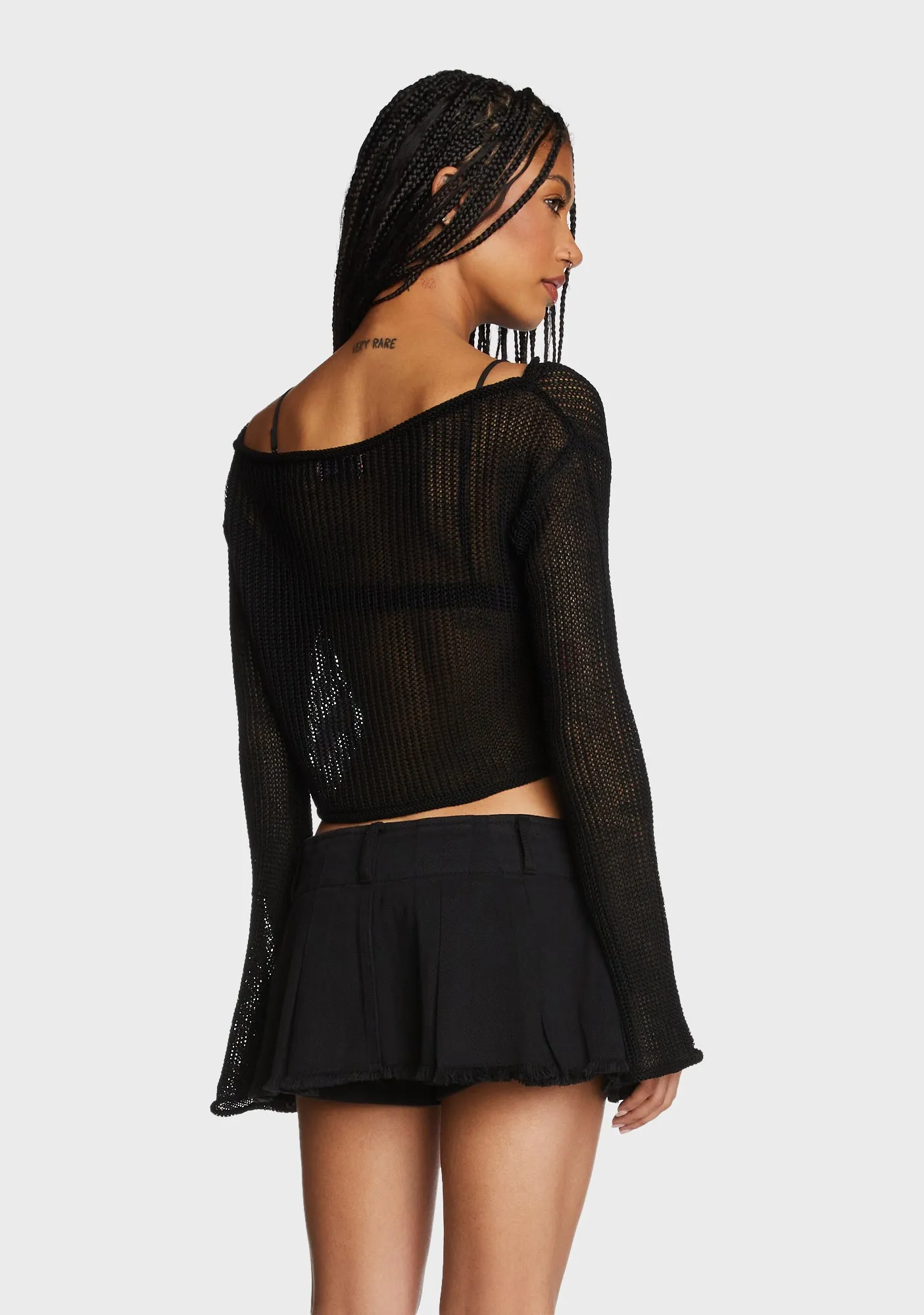 Emmie Off The Shoulder Sheer Knitted Top - Black