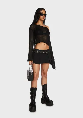 Emmie Off The Shoulder Sheer Knitted Top - Black