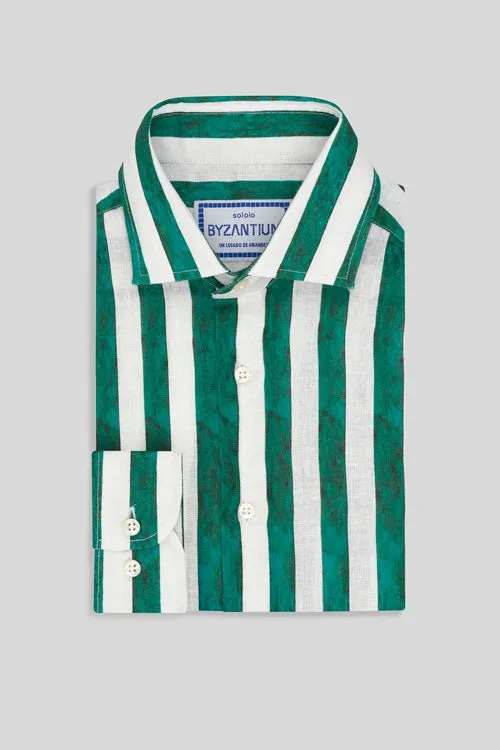 faded striped linen shirt green