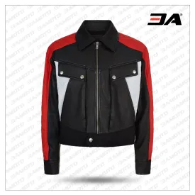 Fashion Block Leather Bomber Jacket