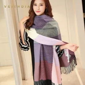 Female Wool Scarf Women Cashmere Scarves Wide Lattices Long Shawl Scarf