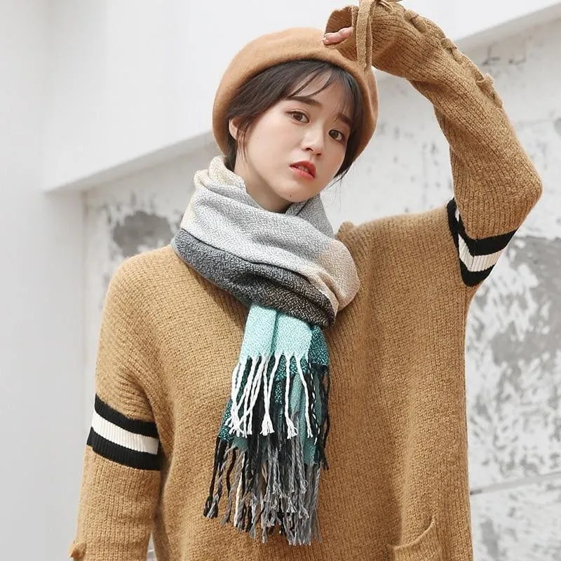 Female Wool Scarf Women Cashmere Scarves Wide Lattices Long Shawl Scarf