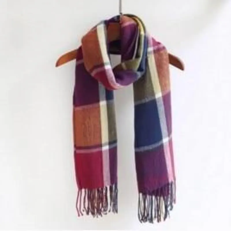 Female Wool Scarf Women Cashmere Scarves Wide Lattices Long Shawl Scarf