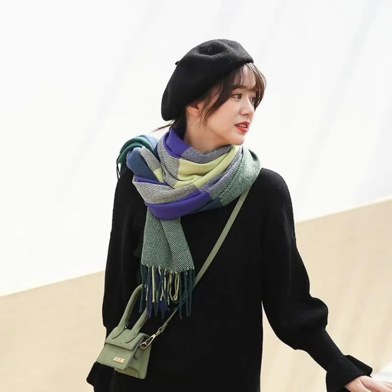 Female Wool Scarf Women Cashmere Scarves Wide Lattices Long Shawl Scarf