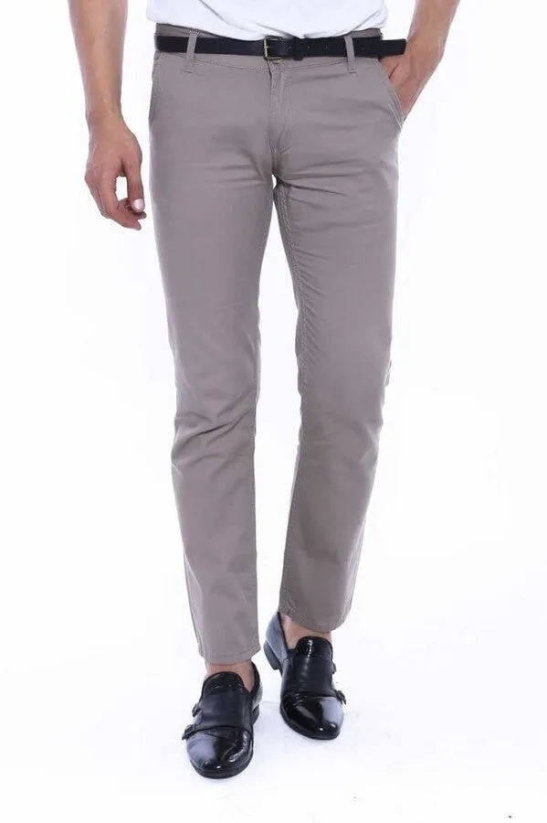 Flap Pockets Cotton Plain Beige Men Pants - Wessi