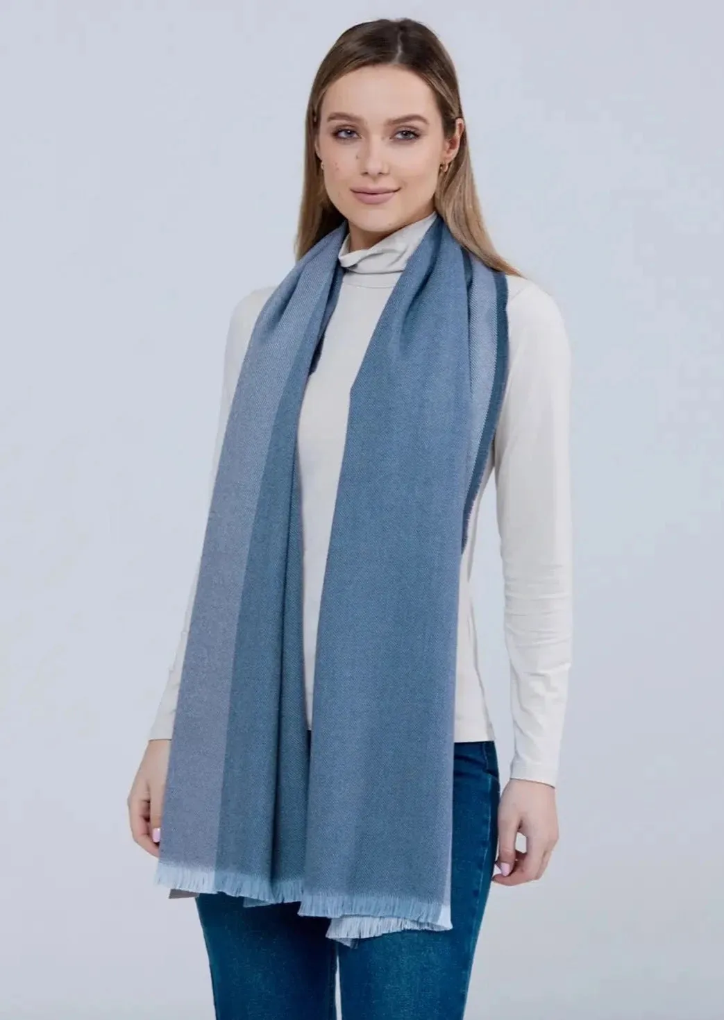 Foxford Giant Merino Scarf | Denim Border