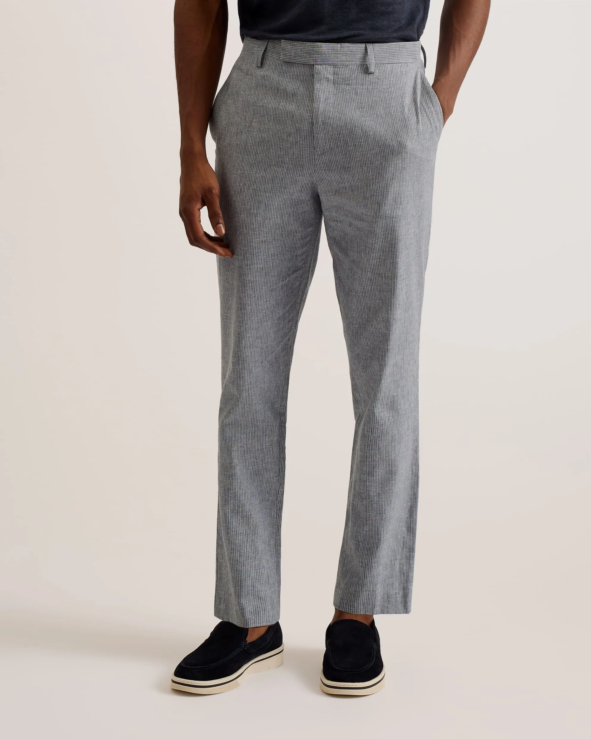 Frankt Slim Fit Pinstripe Tailored Trousers Lt-Grey