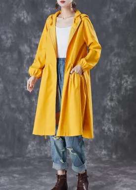 French Yellow Hooded Pockets Trench Coats Fall ML3017