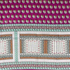 Fuchsia Pink-Multi Floral Bandana Pattern Printed Linen Woven Fabric