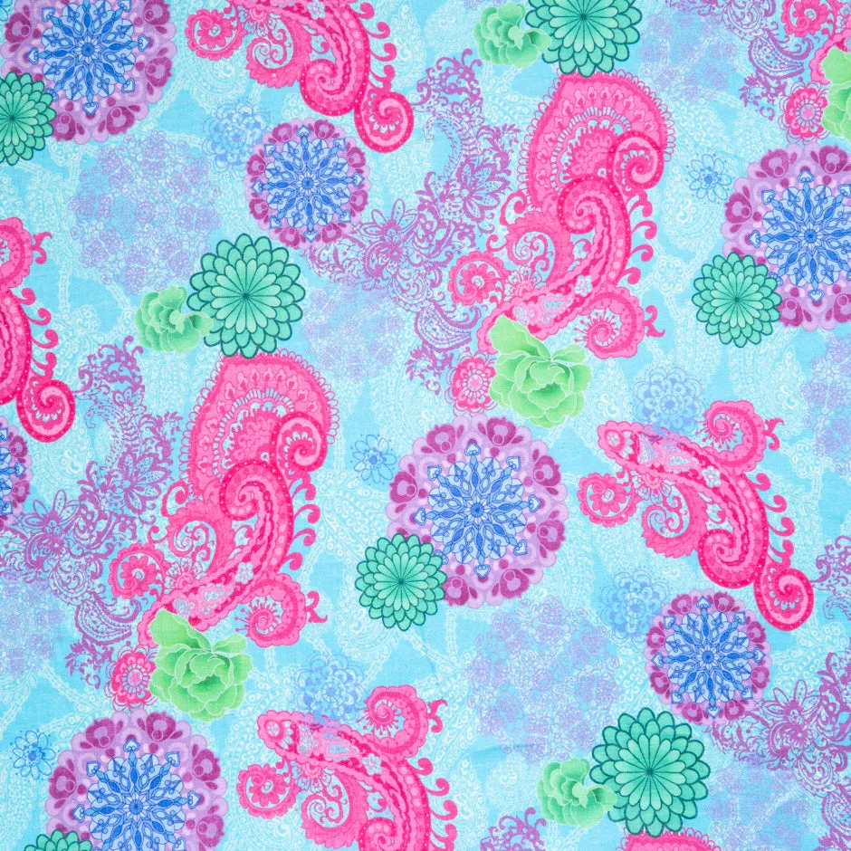 Fuchsia Pink Printed Blue Printed Linen