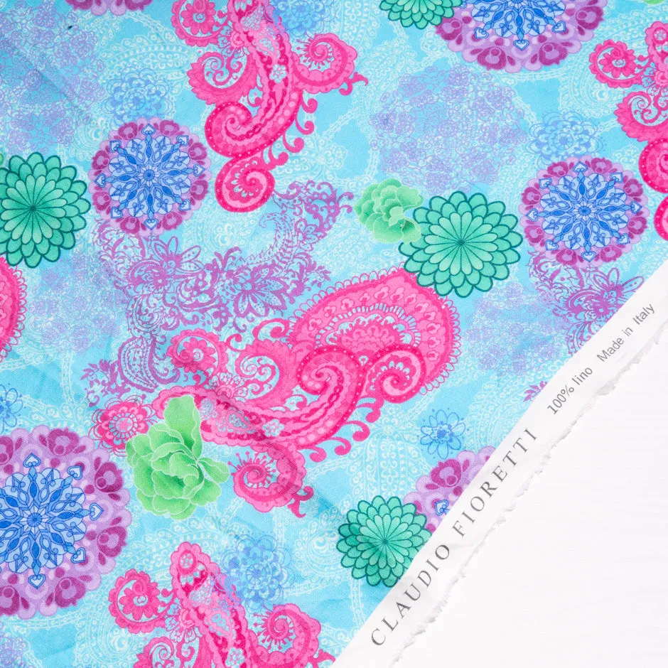 Fuchsia Pink Printed Blue Printed Linen