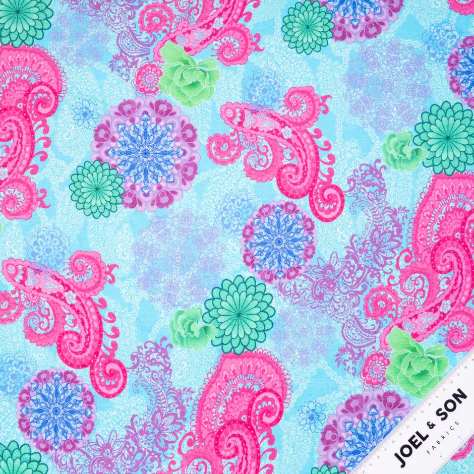 Fuchsia Pink Printed Blue Printed Linen