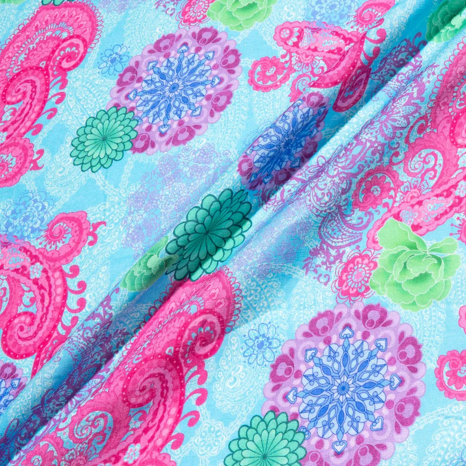 Fuchsia Pink Printed Blue Printed Linen