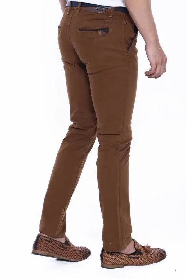 Gabardin Pockets Brown Men Pants - Wessi