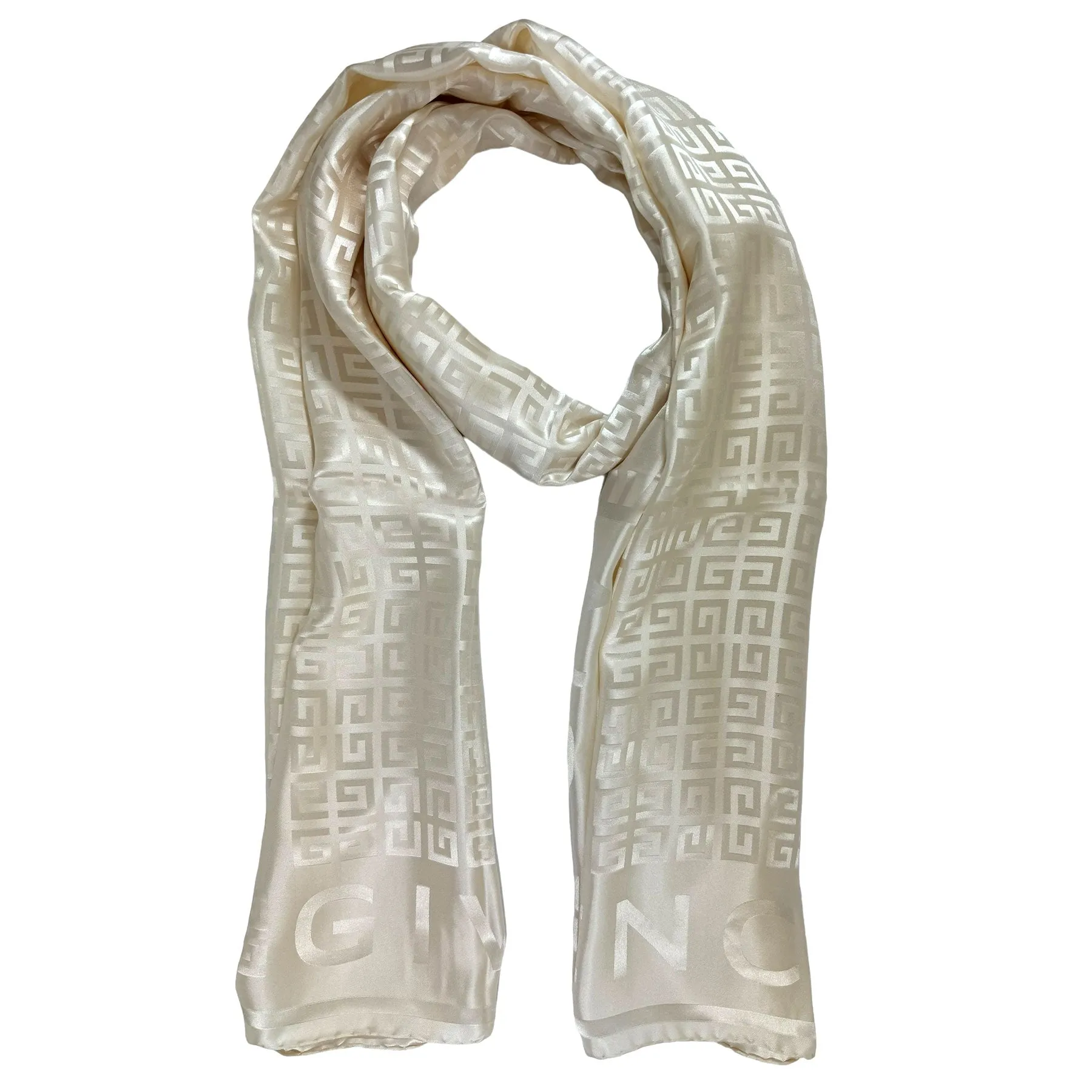 Givenchy Scarf White-Cream 4G Logo Allover - Twill Silk Shawl