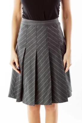 Gray Pleated Skirt with Purple Pinstripe