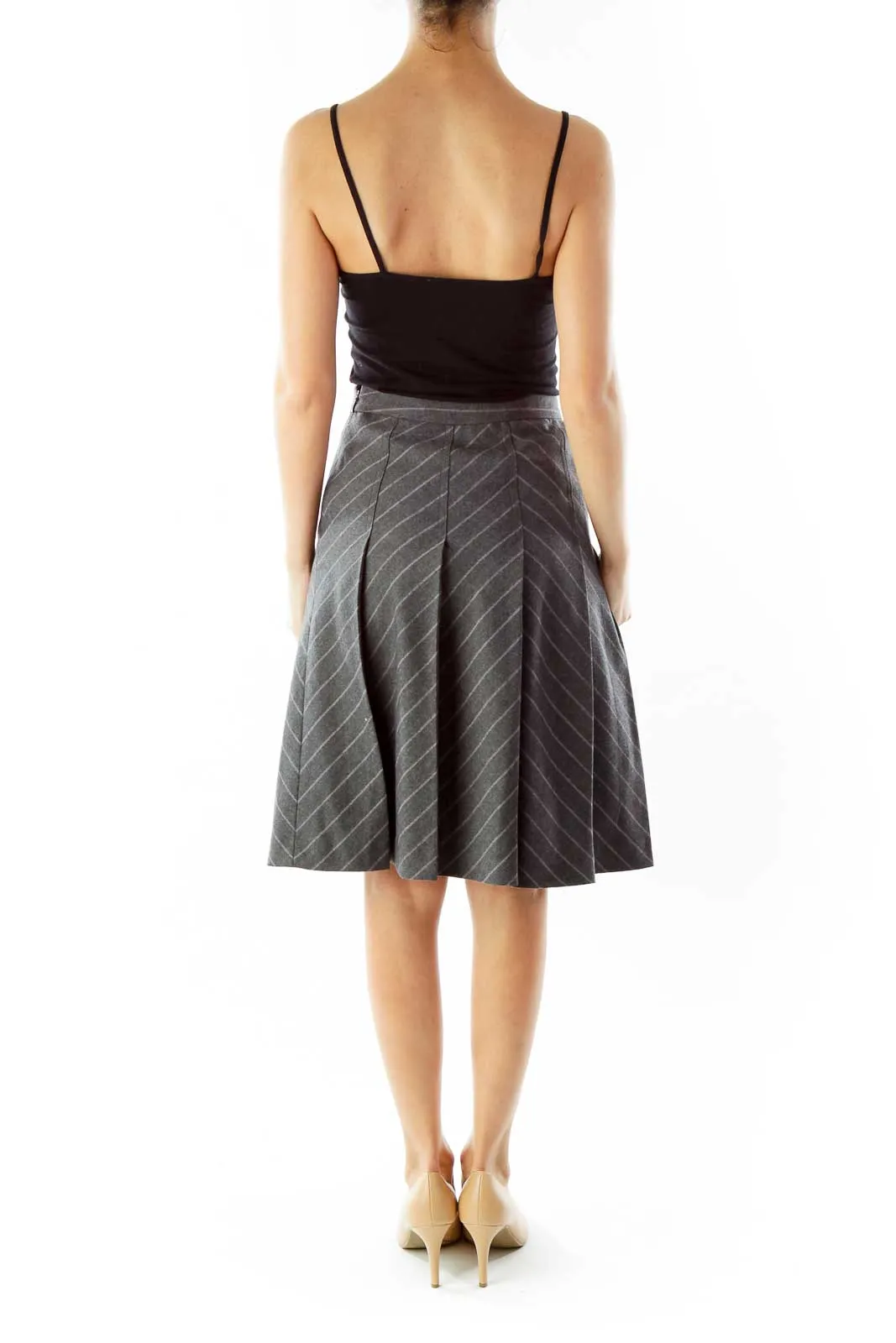 Gray Pleated Skirt with Purple Pinstripe