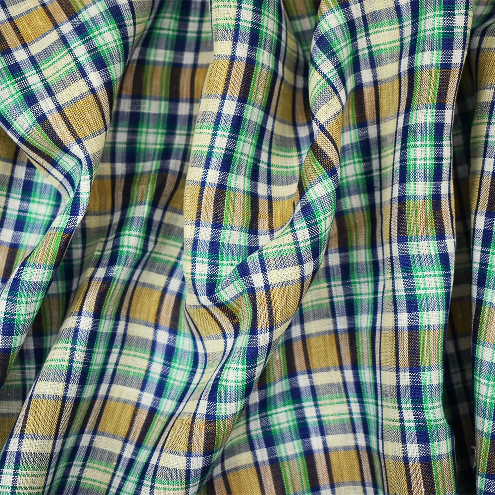 Green-Blue-Multi Plaid Linen Woven Fabric