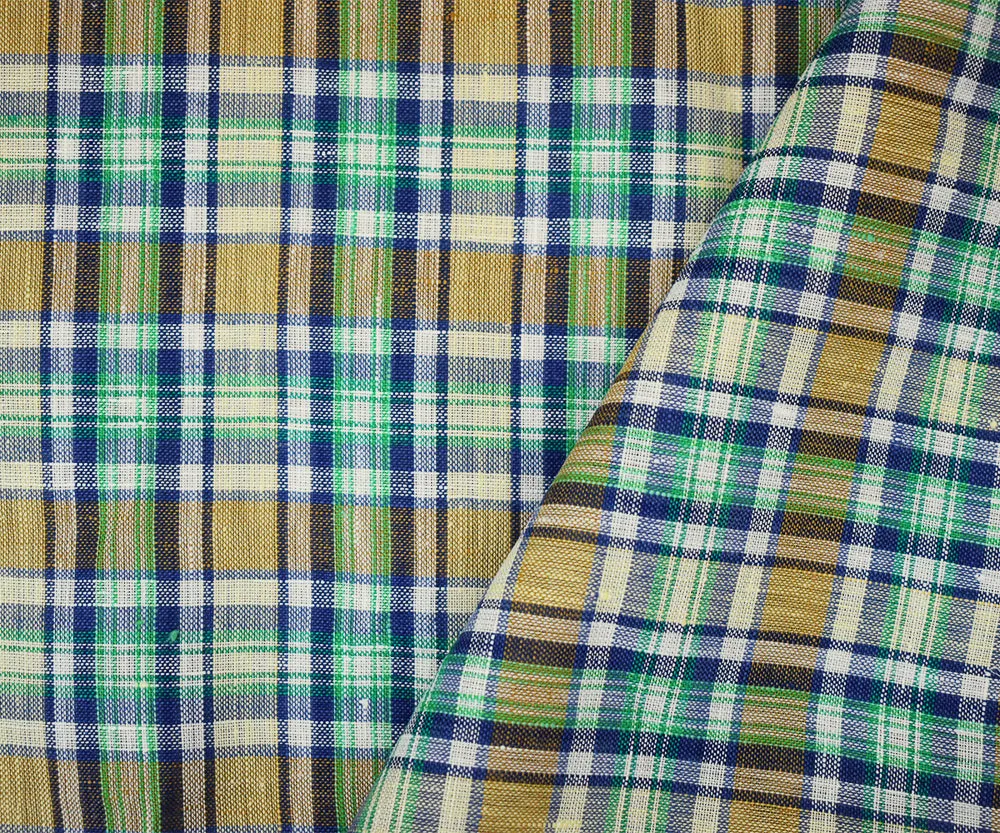 Green-Blue-Multi Plaid Linen Woven Fabric