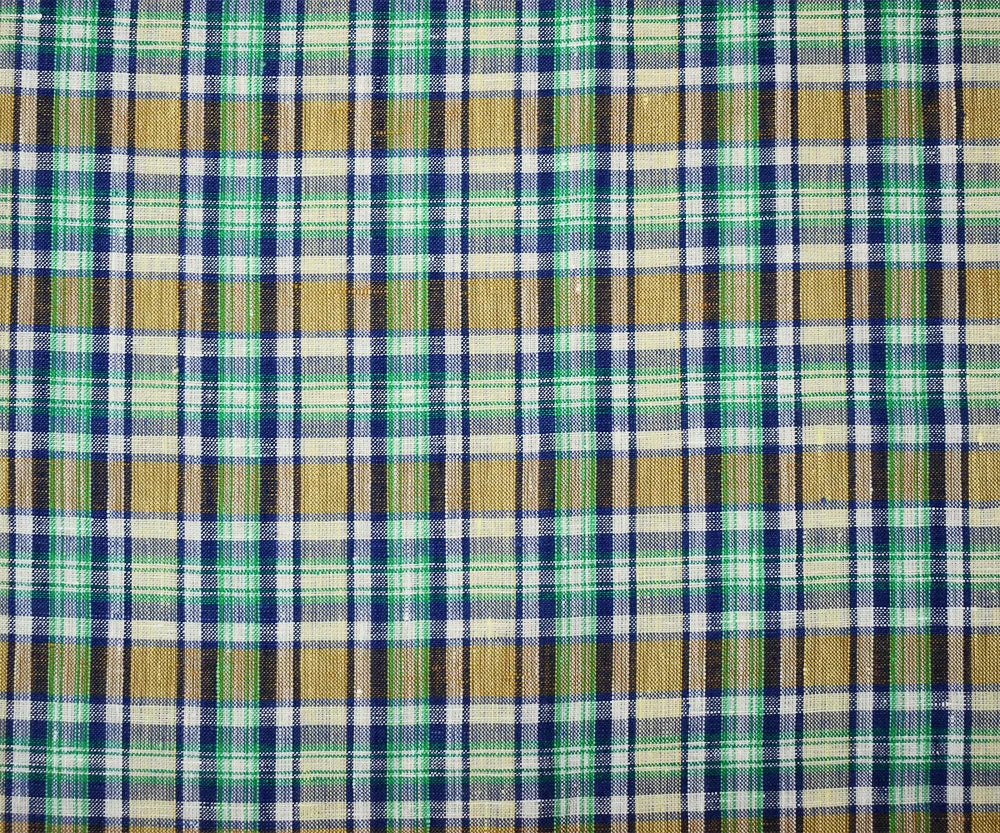 Green-Blue-Multi Plaid Linen Woven Fabric