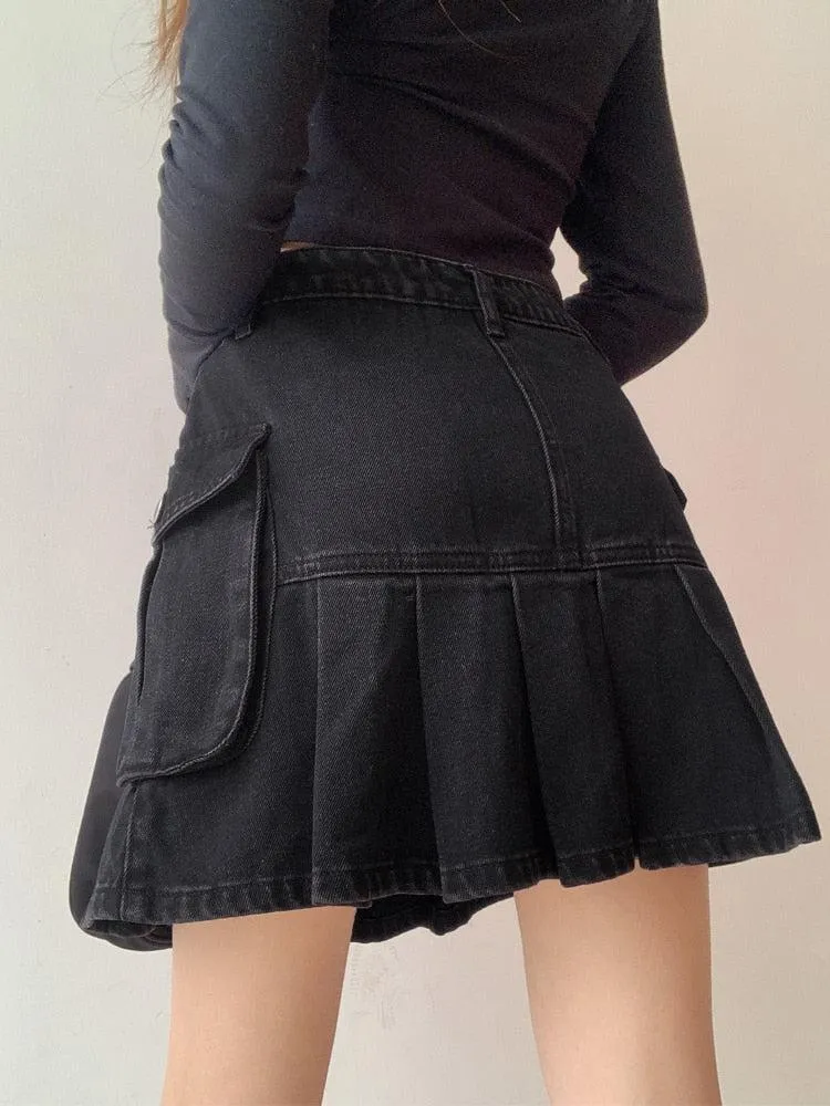 Grunge Cargo Denim Mini Skirt