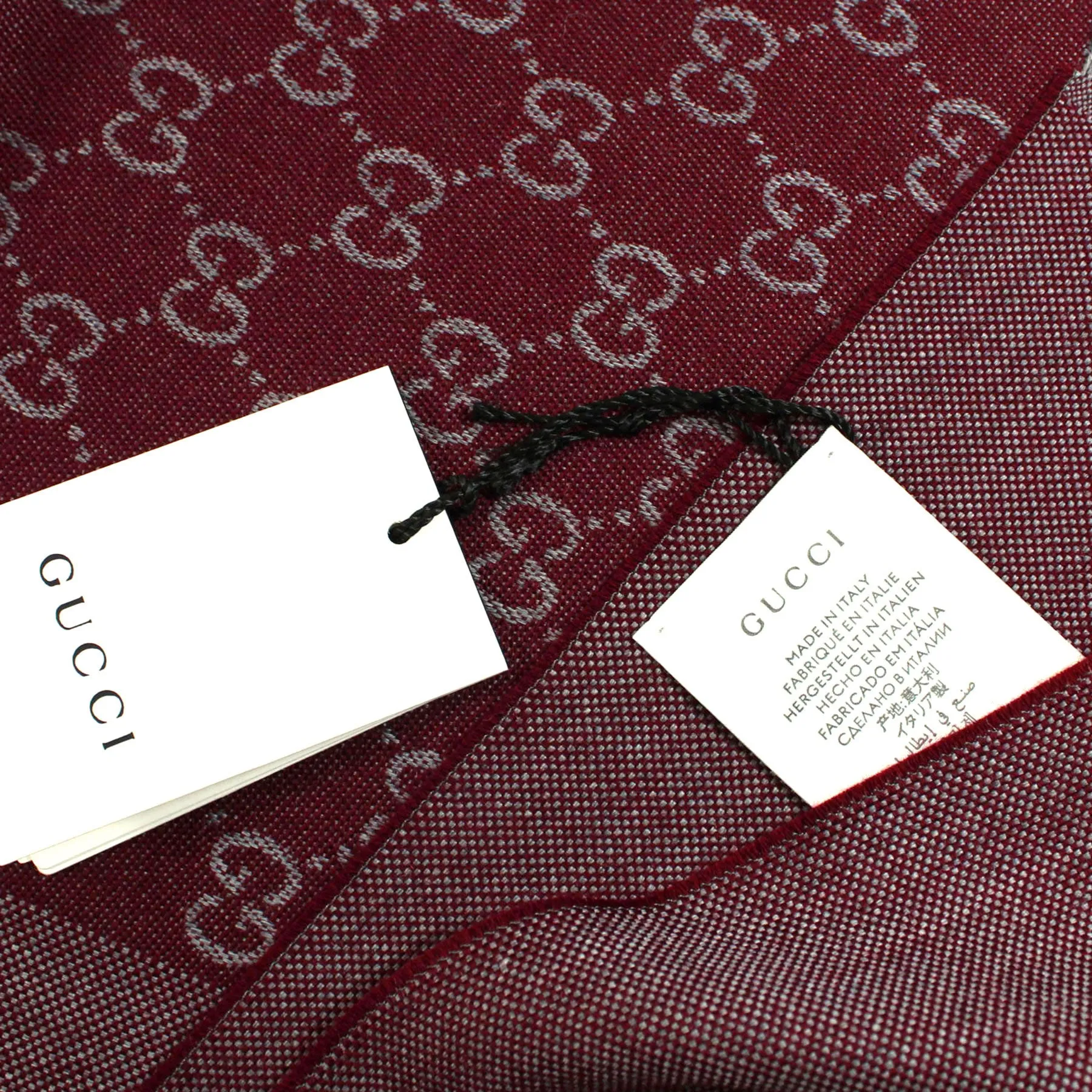 Gucci Scarf Maroon Gray GG Wool Shawl SALE