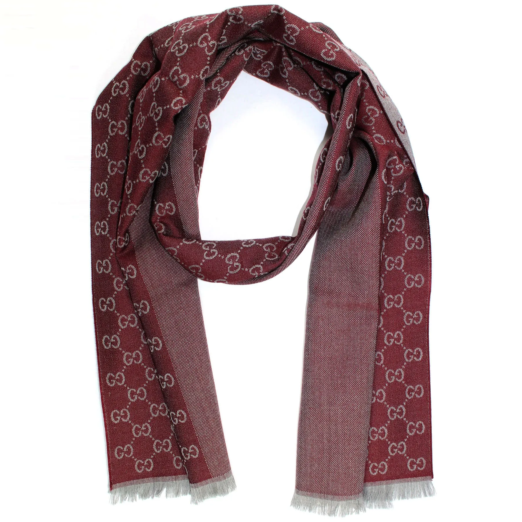 Gucci Scarf Maroon Gray GG Wool Shawl SALE