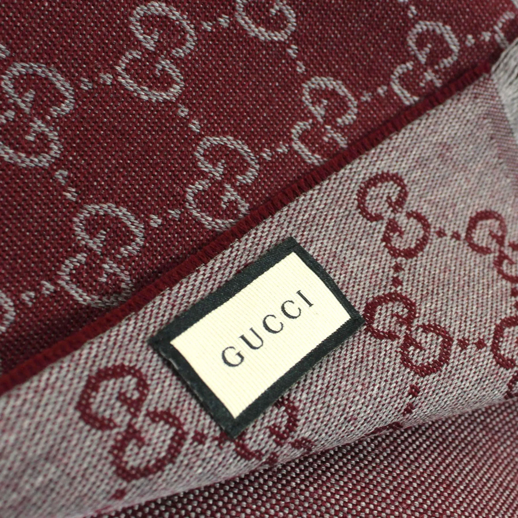 Gucci Scarf Maroon Gray GG Wool Shawl SALE