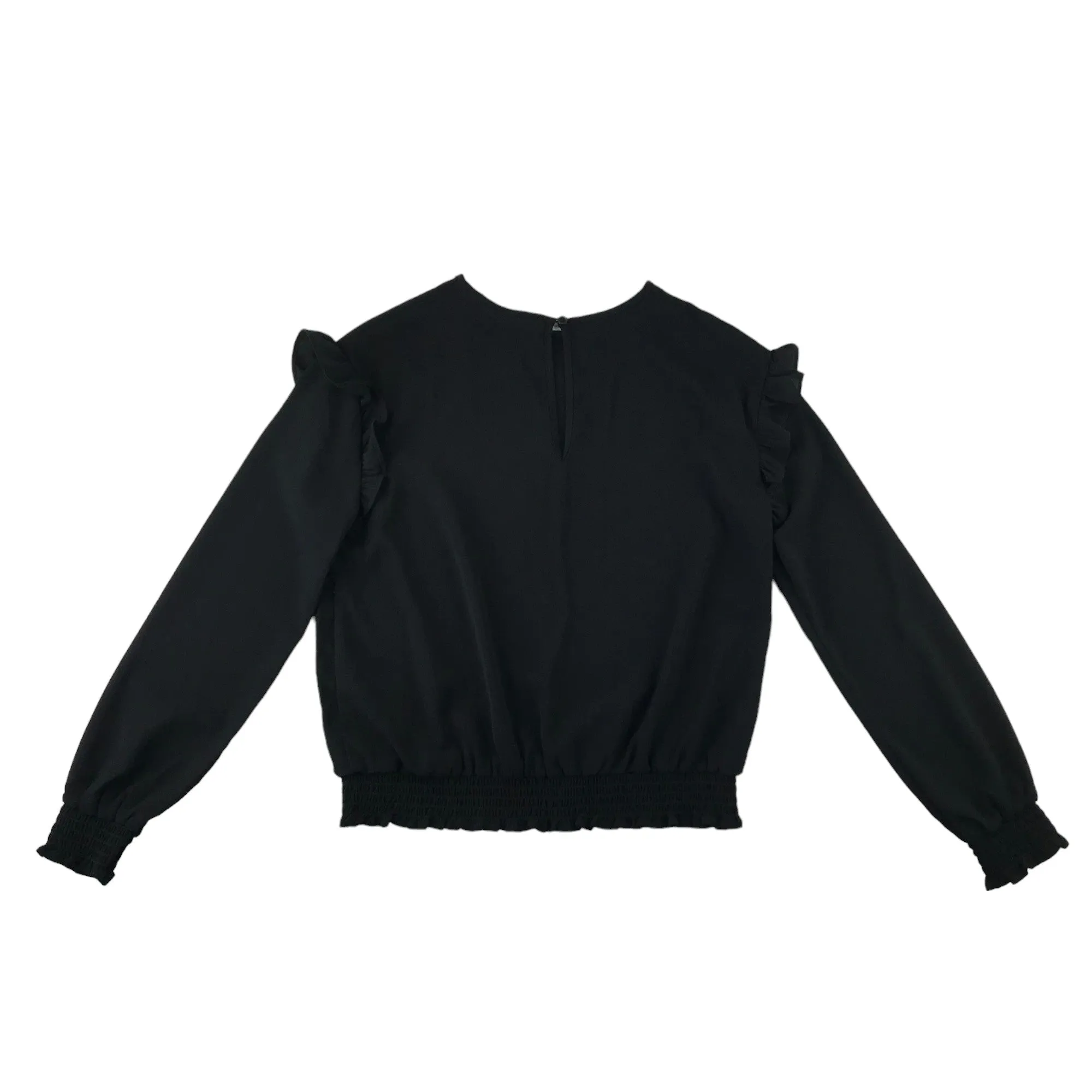 H&M blouse 12-13 years black frilled shoulder details and elasticated waist