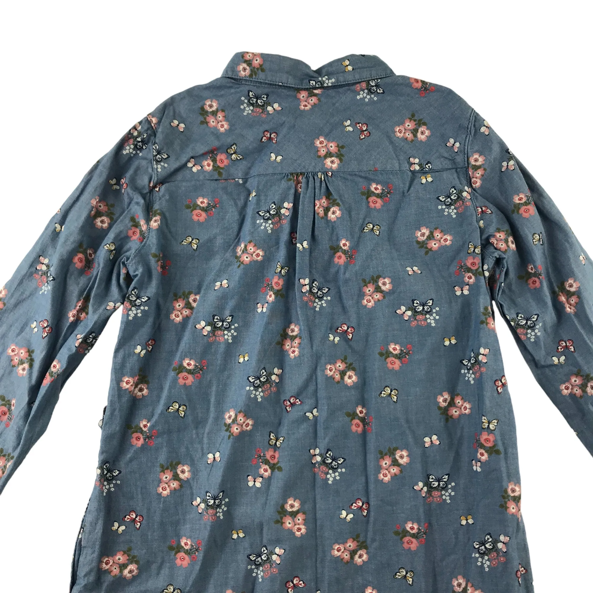 H&M dress 7-8 years blue floral denim style butterfly long shirt cotton