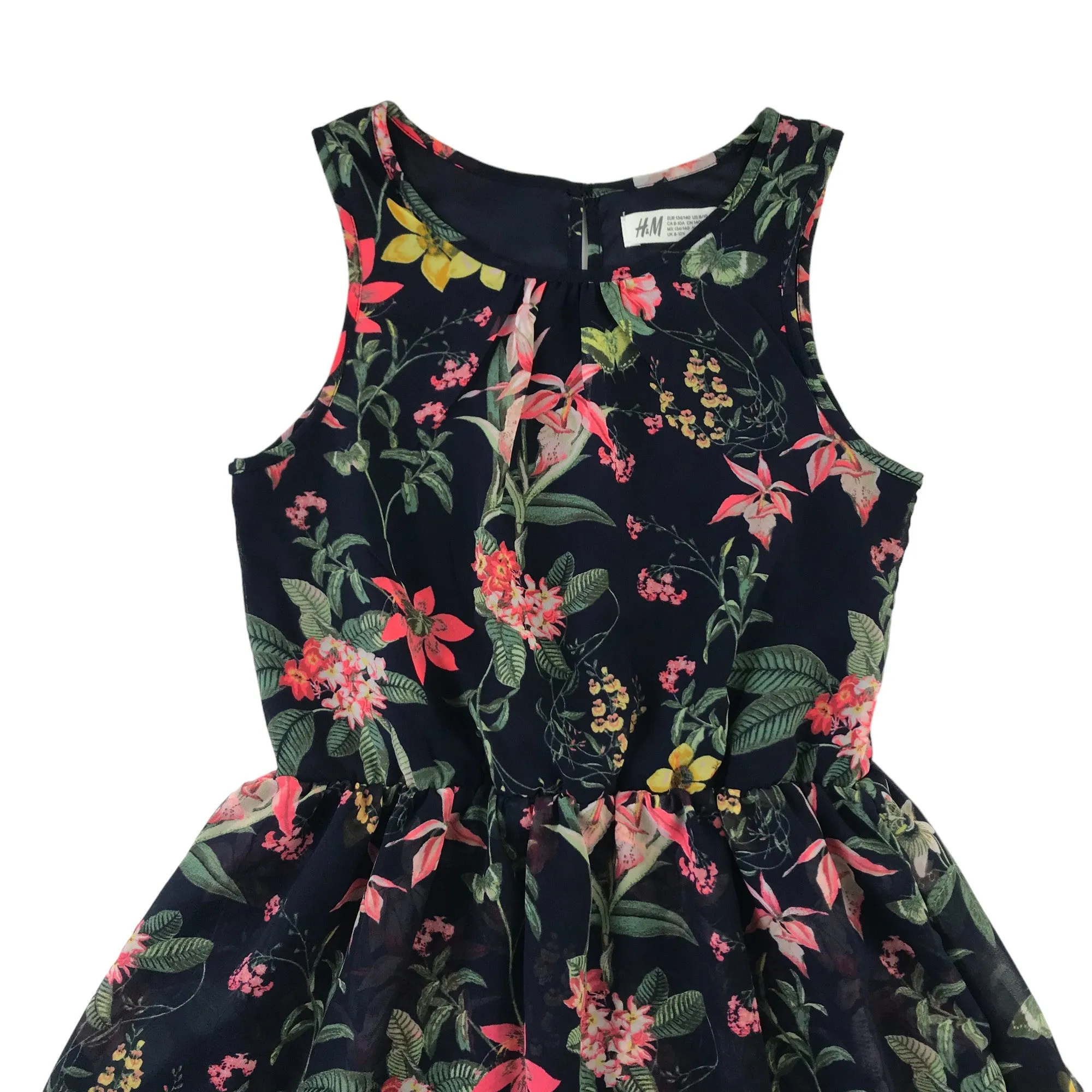 H&M dress 9 years navy blue floral print sleeveless summer