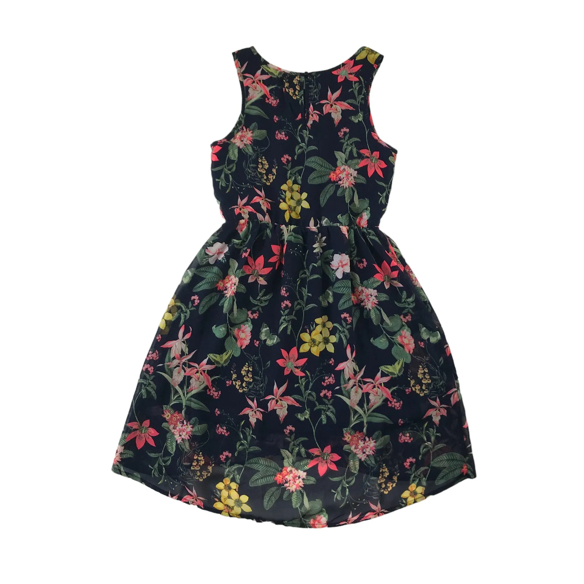 H&M dress 9 years navy blue floral print sleeveless summer