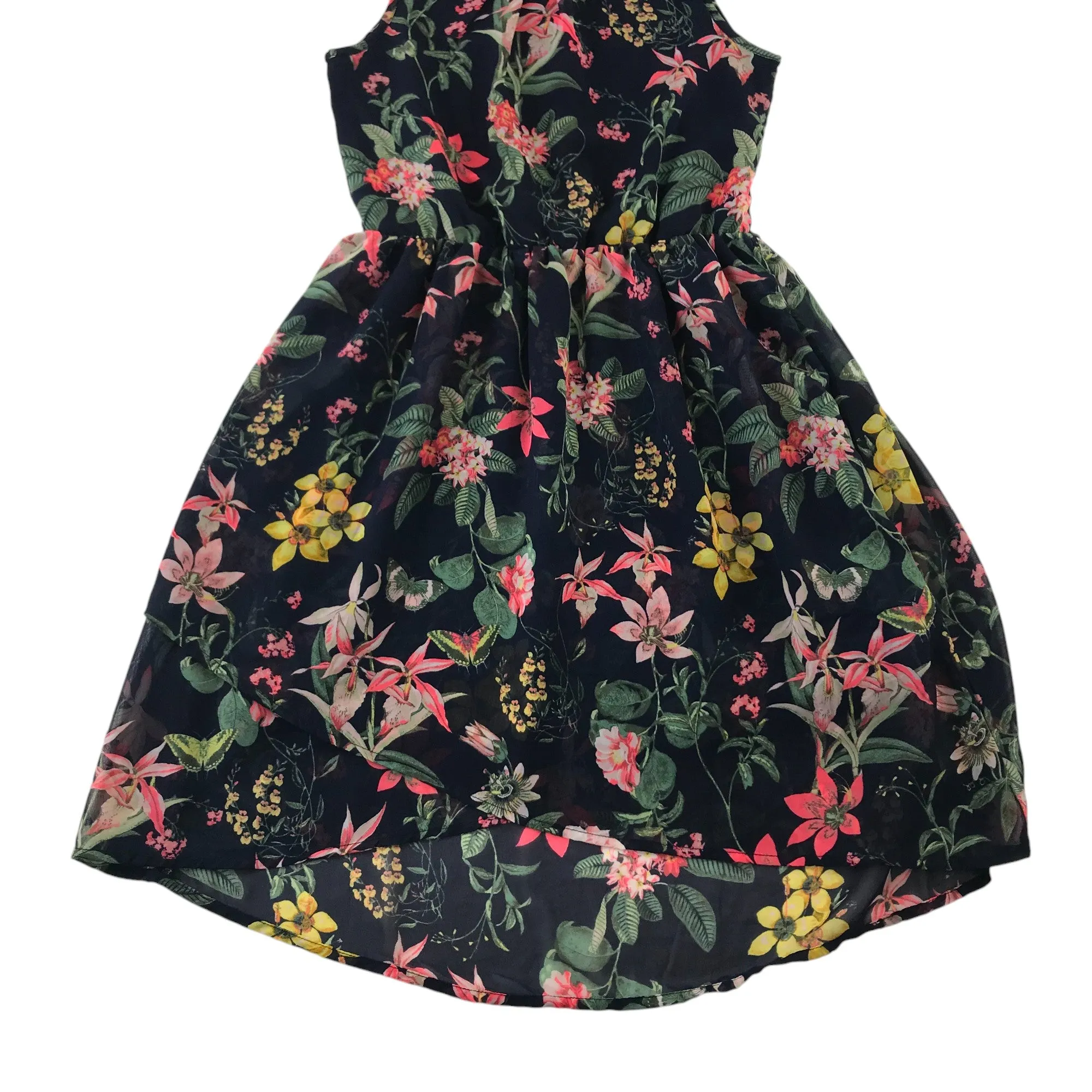 H&M dress 9 years navy blue floral print sleeveless summer