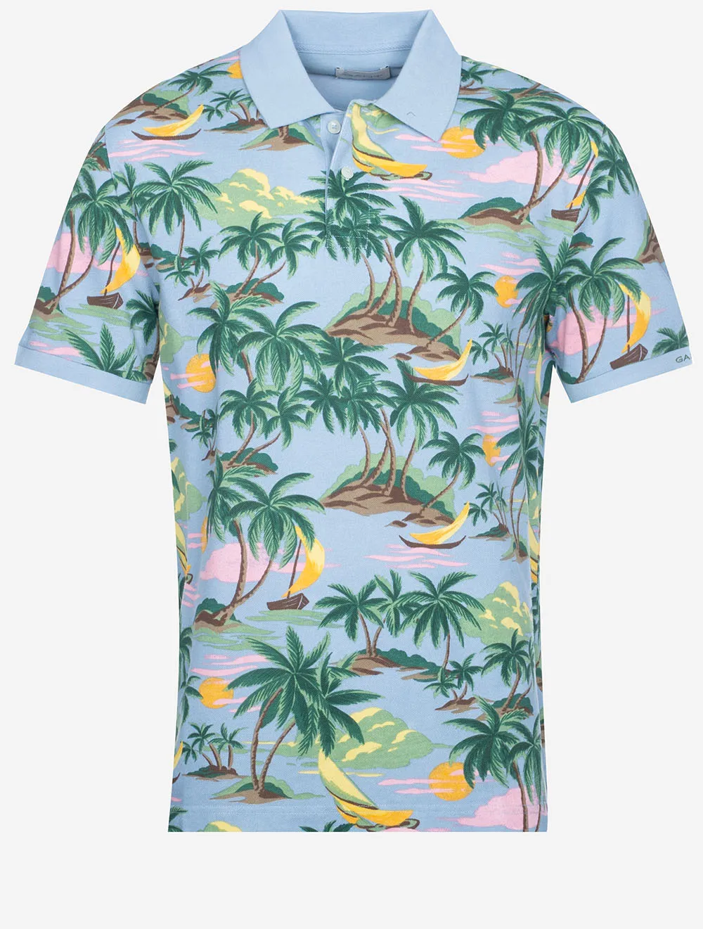 Hawaii Print Short Sleeve Polo Dove Blue