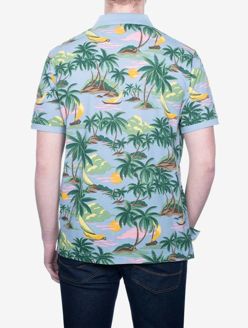 Hawaii Print Short Sleeve Polo Dove Blue