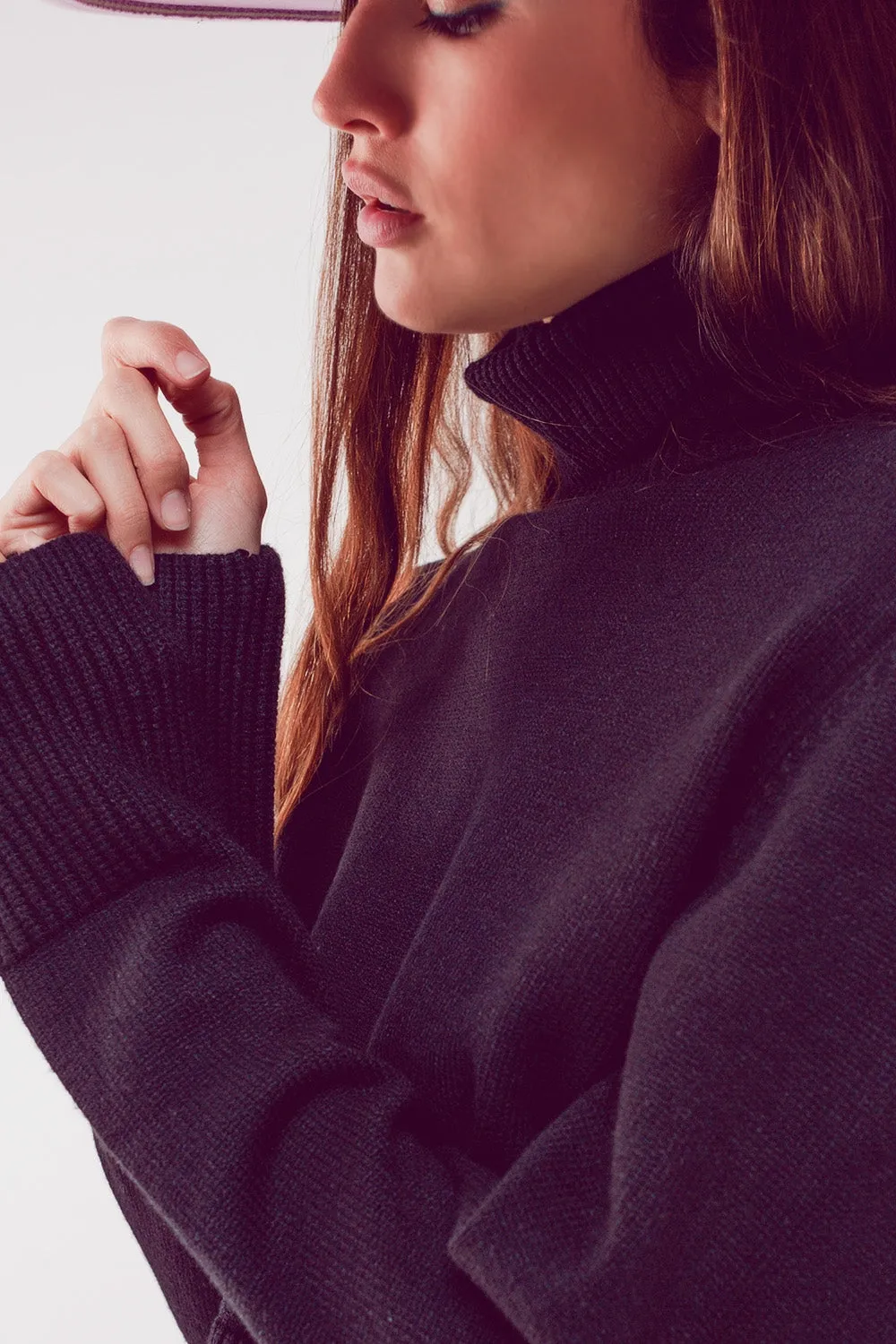 High Neck Cropped Jumper In Black