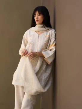 Insha Hand-Embroidered Kurta Set - Natural