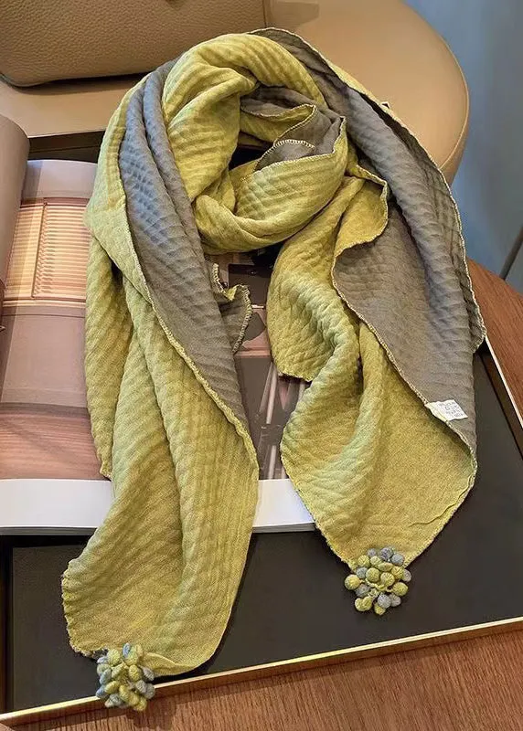 Italian Yellow Tasseled Patchwork Cozy Cotton Scarf ML2302