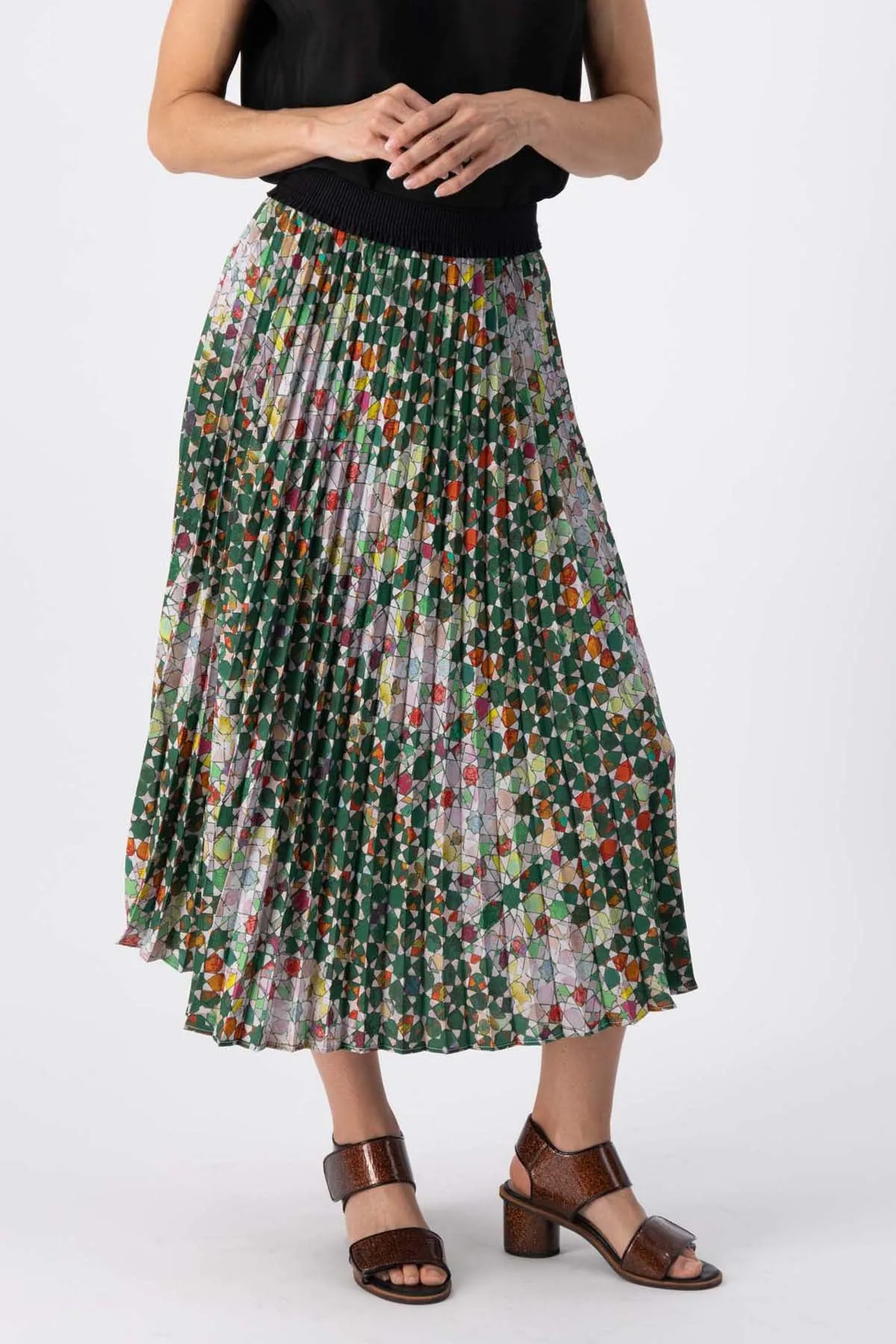 Kaleidoscope Pleated Skirt Green