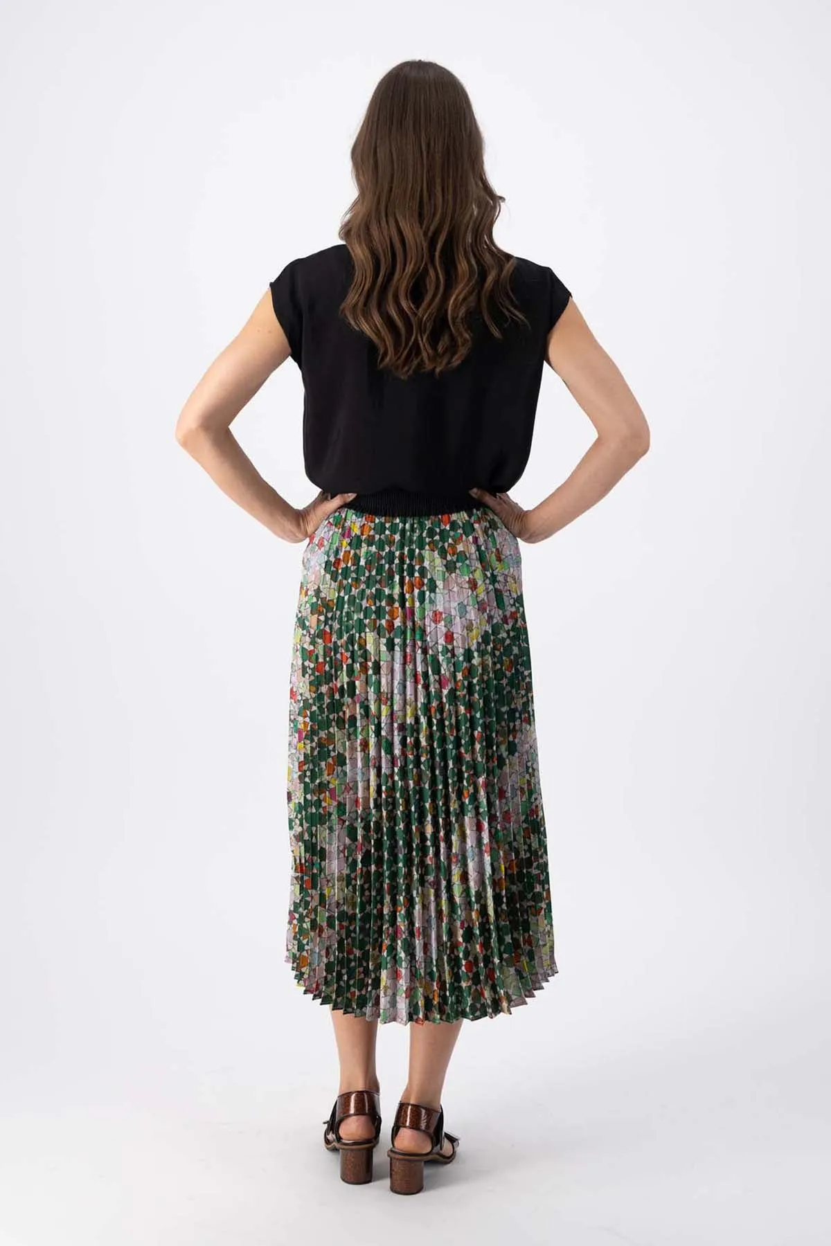 Kaleidoscope Pleated Skirt Green